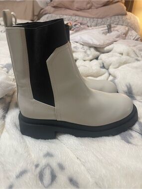 Dolce Vita Women’s White Chelsea Boots with Black Elastic Panels